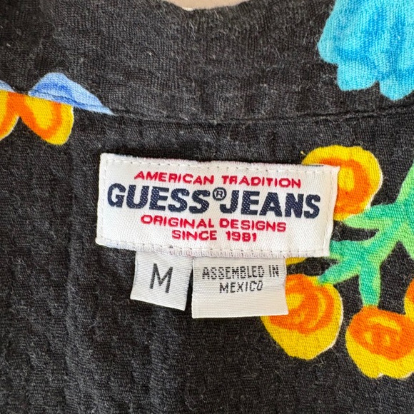 Vintage Guess Jeans Floral Sleeveless Button Down Vest Top Black Multi Color M - Picture 4 of 5